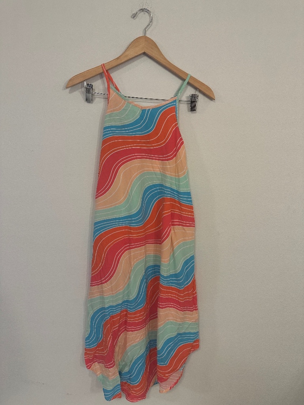 Cat & Jack Girls XL 14/16 Rainbow Stripe Rayon Sundress Spaghetti Strap